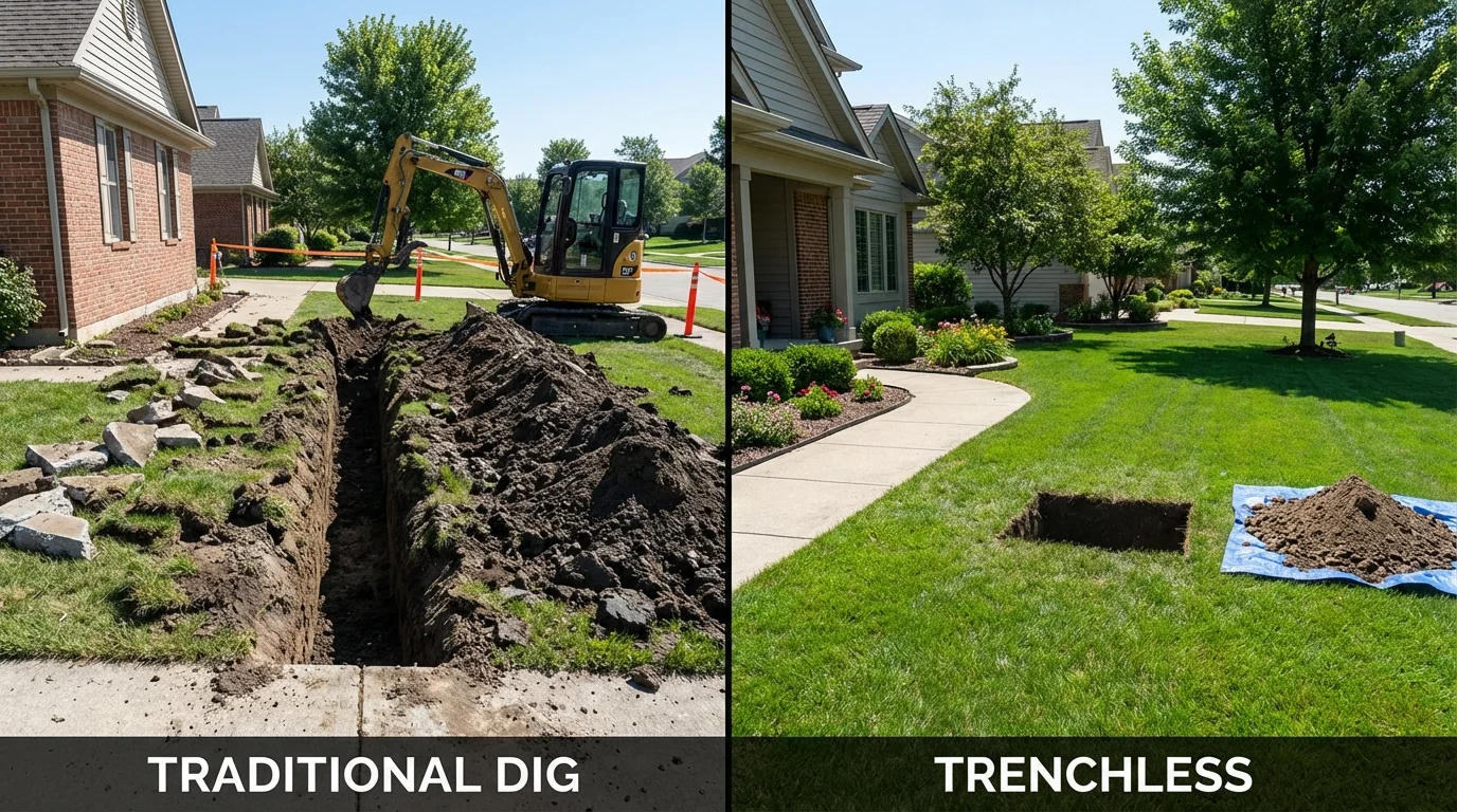 Trenchless sewer repair with minimal yard damage versus traditional excavation in Tolleson, AZ